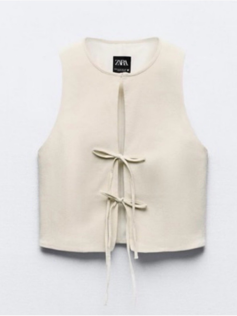 ZARA tie-front linen blend vest.